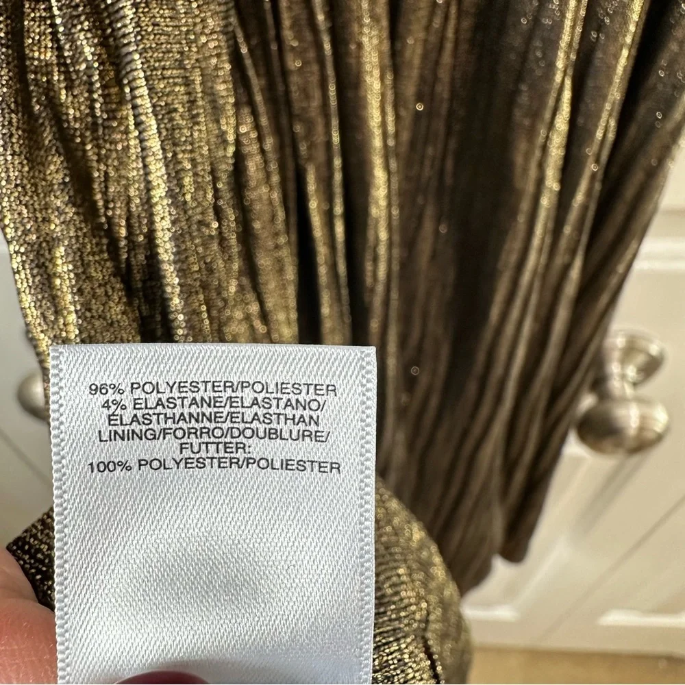Rachel Roy Collection Pleated Metallic Wrap Dress Black & Gold 2X NWT